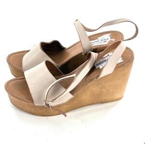 Steve Madden Welsh Wedge Sandals 11 NWOT Tan Cream White Heels Tan